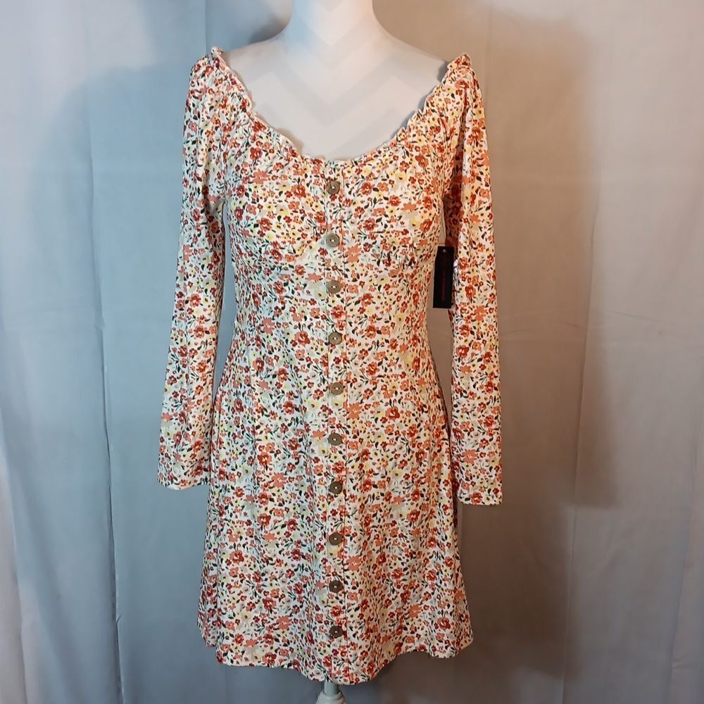 Fall Floral Long Sleeve Above The Knee Dress